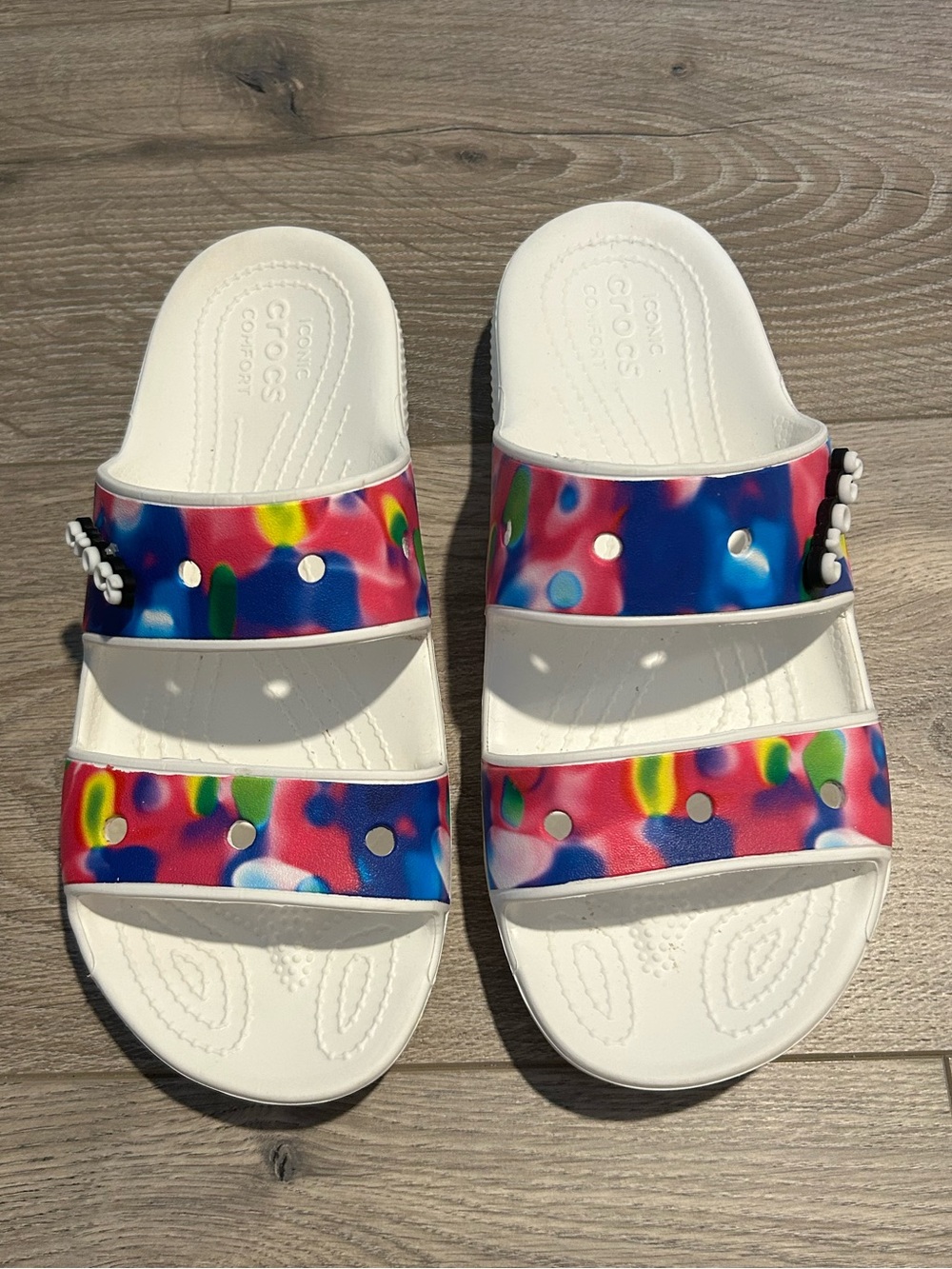 Crocs Solarized Two strap colorful slides Size 9